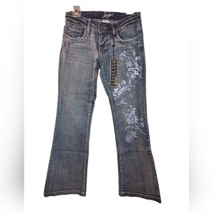 New Joujou Y2K Bootcut jeans Lilac Metallic Multicolor Stones Embellishment READ